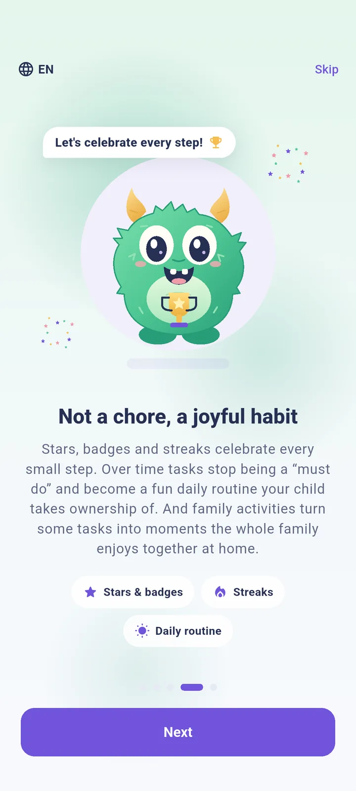 Stars, badges and streaks screen
